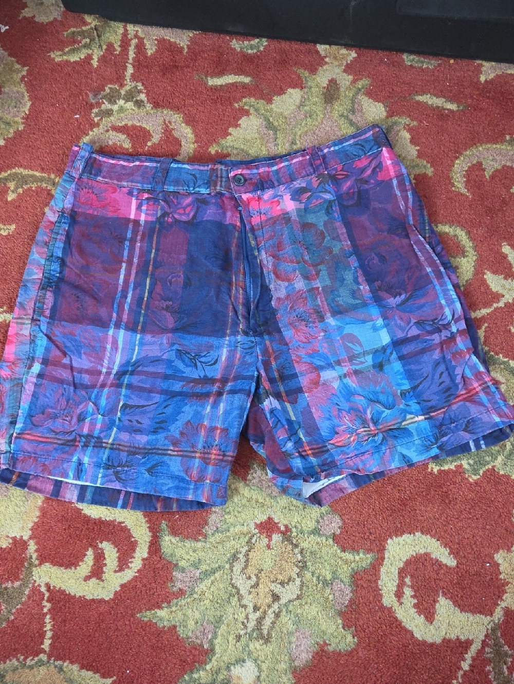 Vintage 90s Pipeline USA Shorts Madras Plaid Floral